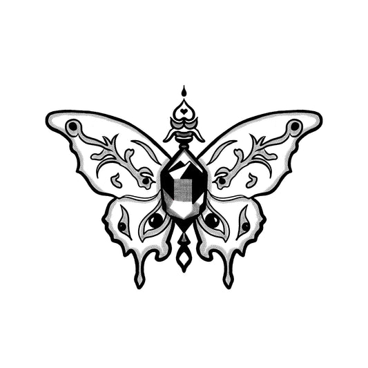 Butterfly & Gemstone Tattoo (4x4 In)